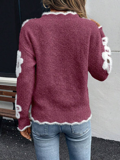 Fleur™ | Striktrøje Med Blomsterdetaljer