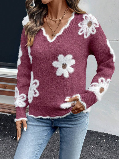 Fleur™ | Striktrøje Med Blomsterdetaljer