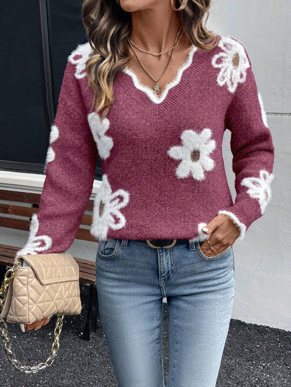 Fleur™ | Striktrøje Med Blomsterdetaljer
