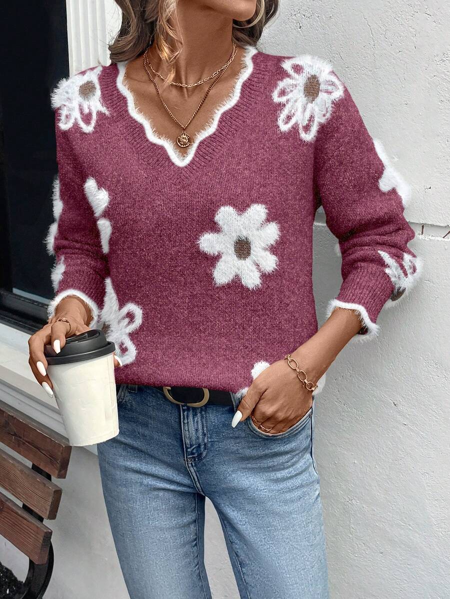 Fleur™ | Striktrøje Med Blomsterdetaljer