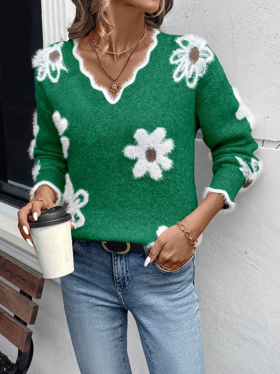 Fleur™ | Striktrøje Med Blomsterdetaljer