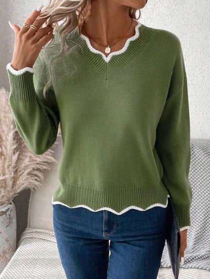 Sofie™ | Striktrøje Med Bølget V-Udskæring
