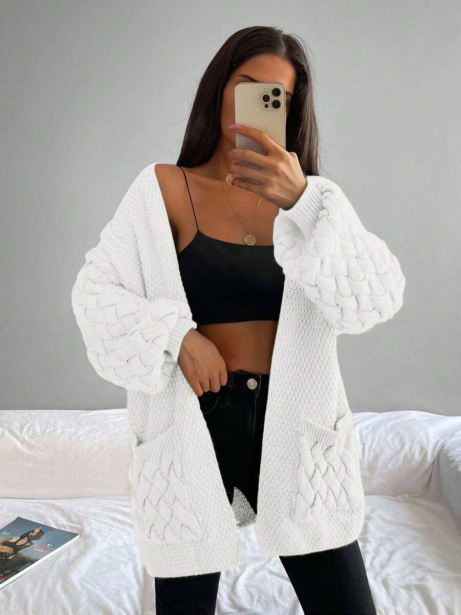 Elin™ | Åben Cardigan Med Flettede Lommer