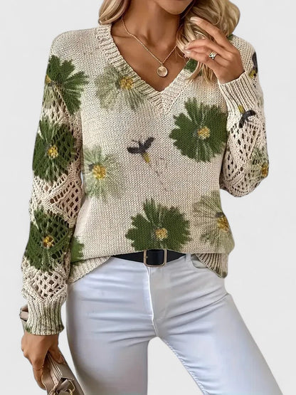 Flora™ | Luksus Strikket Sweater Med  Blomsterprint