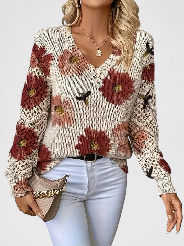 Flora™ | Luksus Strikket Sweater Med  Blomsterprint
