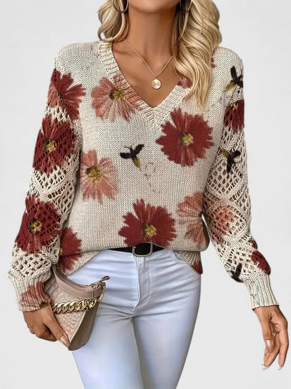 Flora™ | Luksus Strikket Sweater Med  Blomsterprint