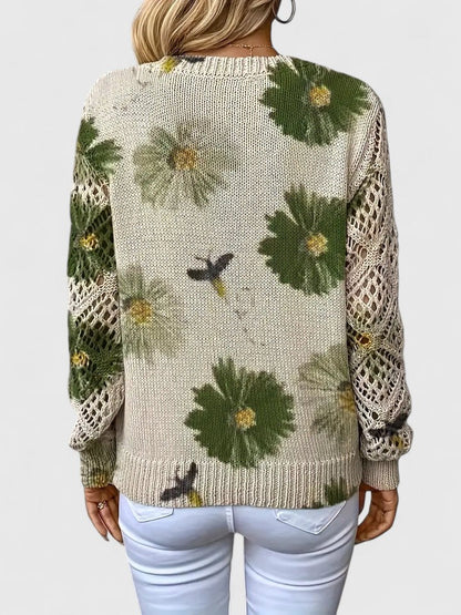 Flora™ | Luksus Strikket Sweater Med  Blomsterprint