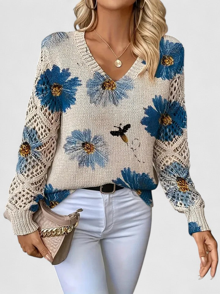 Flora™ | Luksus Strikket Sweater Med  Blomsterprint