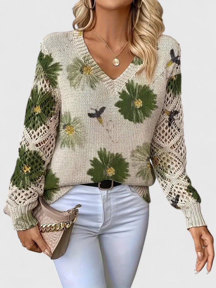 Flora™ | Luksus Strikket Sweater Med  Blomsterprint