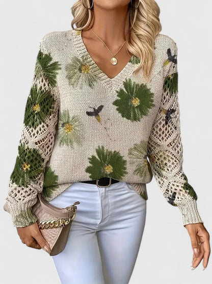 Flora™ | Luksus Strikket Sweater Med  Blomsterprint
