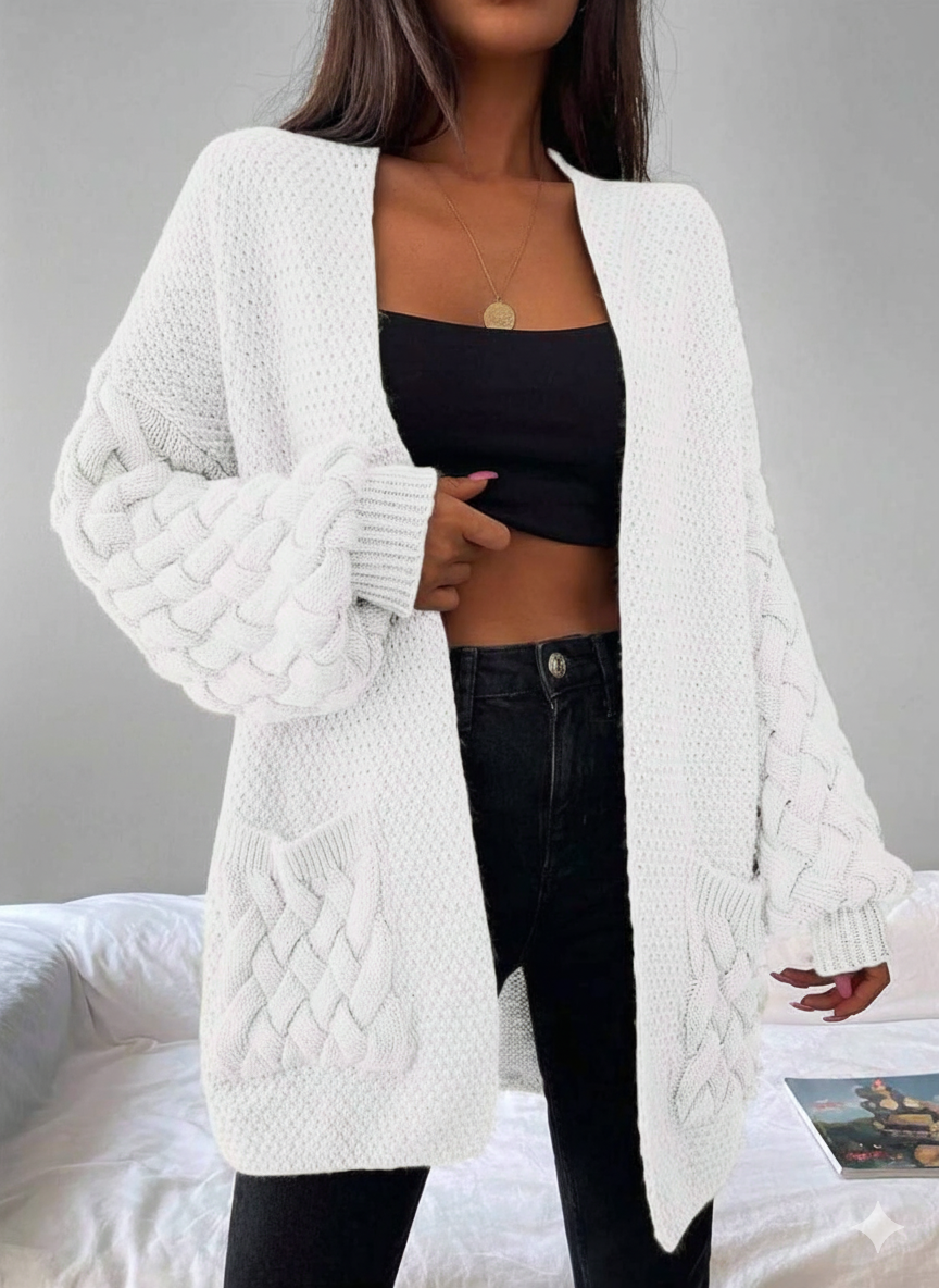 Elin™ | Åben Cardigan Med Flettede Lommer