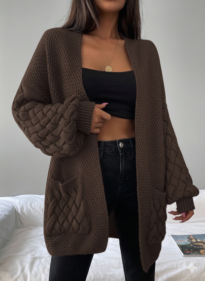 Elin™ | Åben Cardigan Med Flettede Lommer