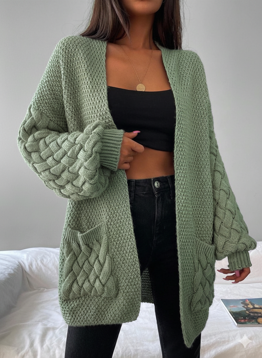 Elin™ | Åben Cardigan Med Flettede Lommer