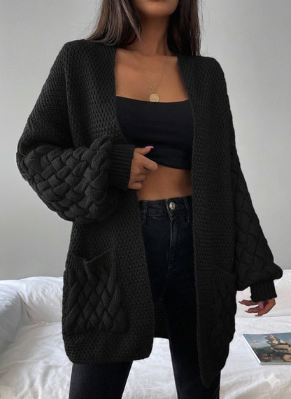 Elin™ | Åben Cardigan Med Flettede Lommer