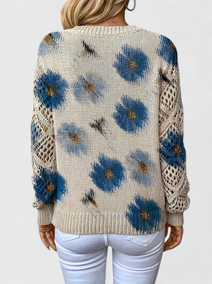 Flora™ | Luksus Strikket Sweater Med  Blomsterprint